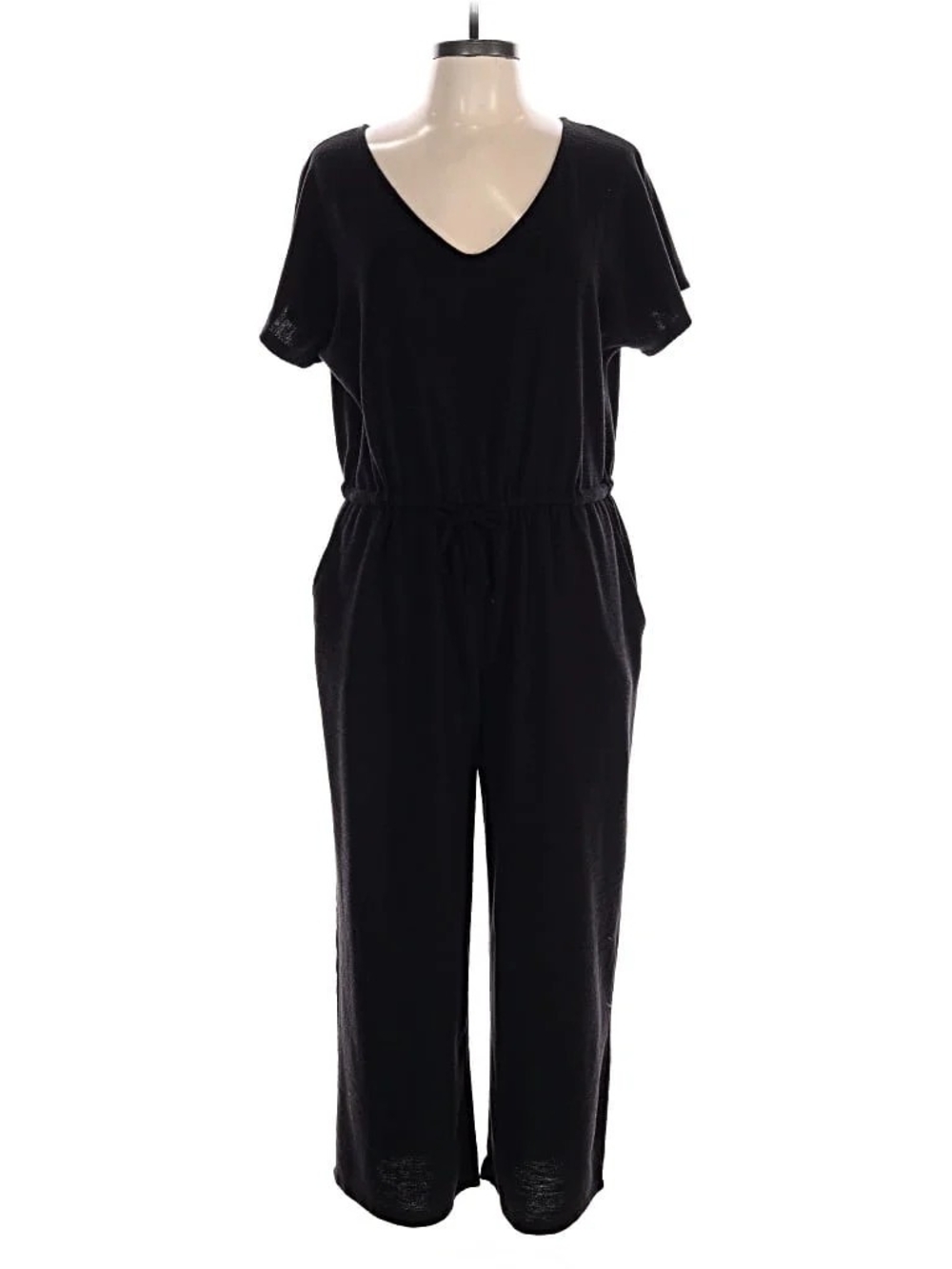 Sonoma Black V-Neck Short Sleeve Jumpsuit with Drawstring Waist-XLP